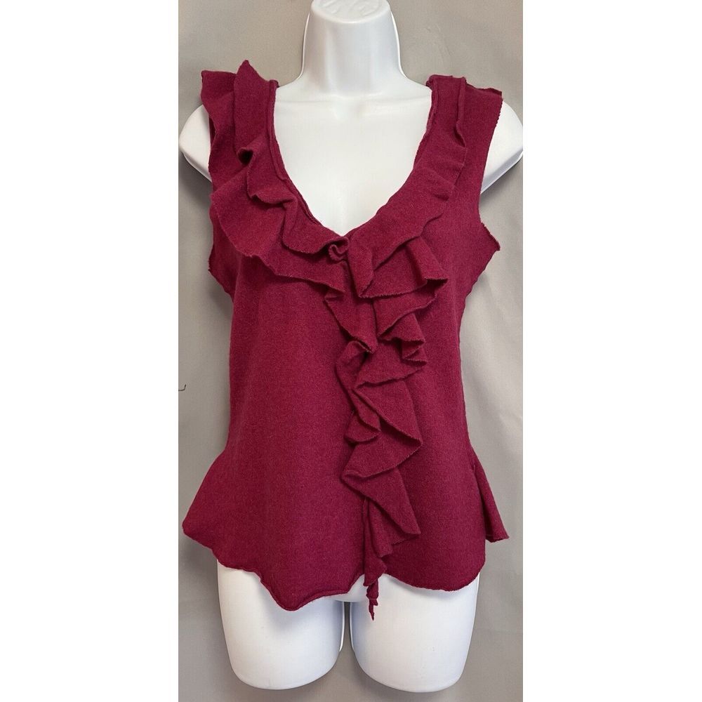 Philosophy‎ di Alberta Ferretti Italy Ruffled Knit Top Blouse Tank  Pink Wool S